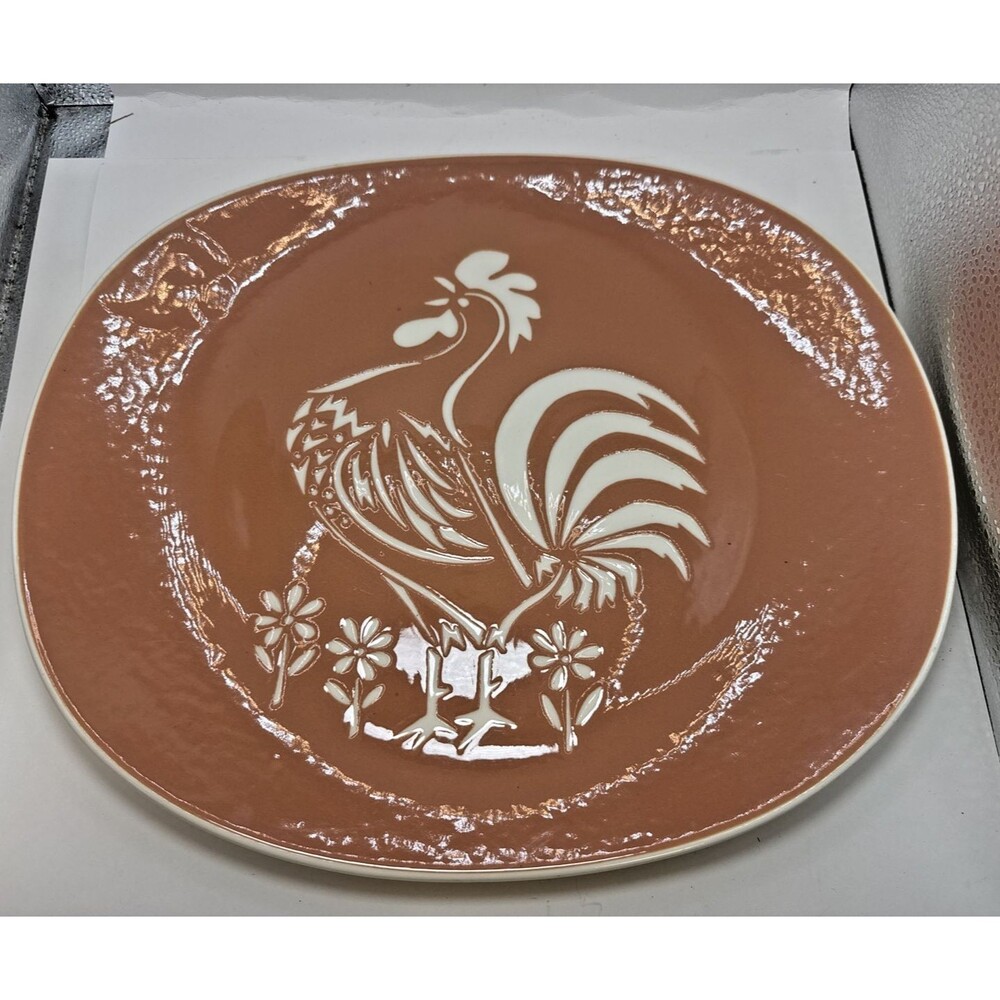 Harkerware Plates Platter Charger Pink Peach Rooster Design 16” Set Of 7 USA